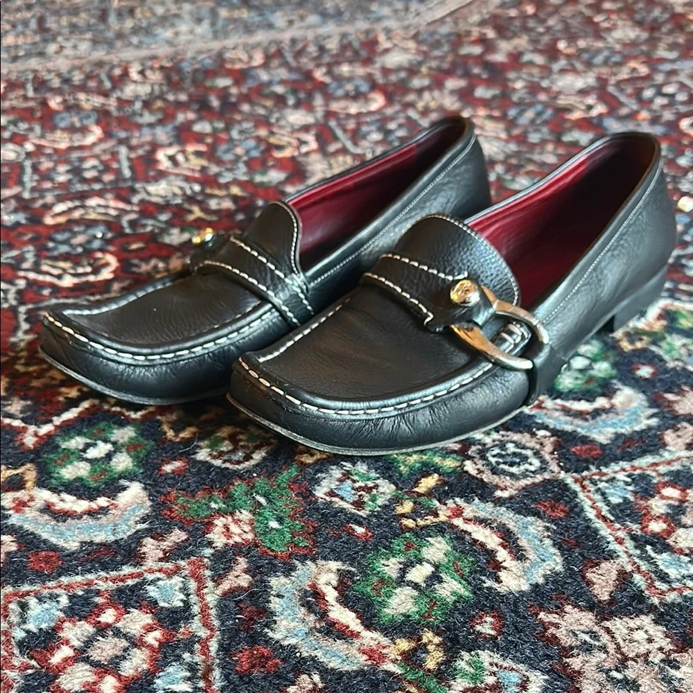 Vintage Bally Women’s Black Leather Loafers Red Lining | US 7 Slip-On